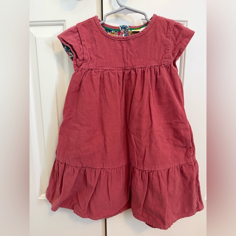 Mini Boden Dusty Rose Corduroy Dress with a floral cotton lining 5-6 Years